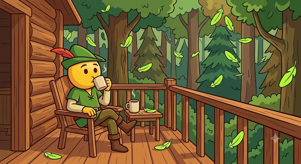HM sipping coffee at the cabin meme